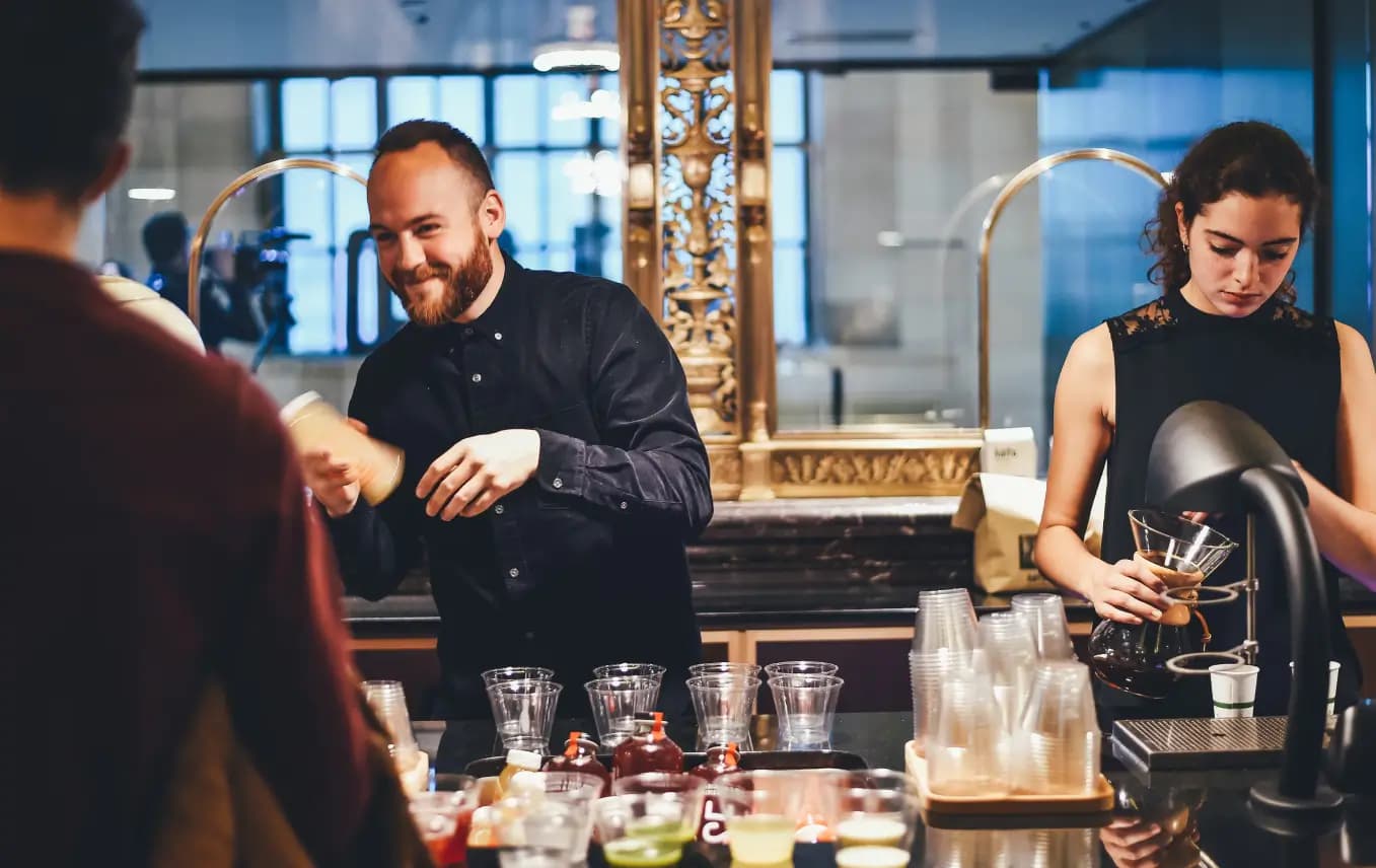 Bartender serving drinks